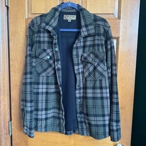 K. C. Clothing Olive Green and Black Plaid Lightweight Shirt Jacket